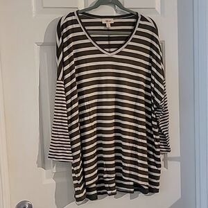 Olive Green and White Striped Drapey Tee